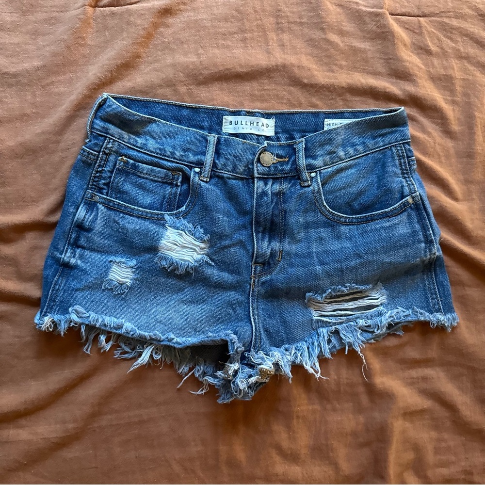 Bullhead Women's Ripped Blue Jean Shorts